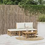 vidaXL 4-delige Loungeset met kussens bamboe crèmewit, Tuin en Terras, Verzenden, Nieuw, Hout, Loungeset