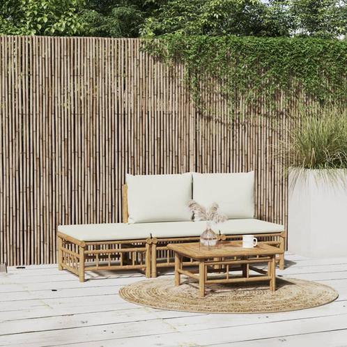 vidaXL 4-delige Loungeset met kussens bamboe crèmewit, Tuin en Terras, Tuinsets en Loungesets, Loungeset, Nieuw, Hout, Verzenden