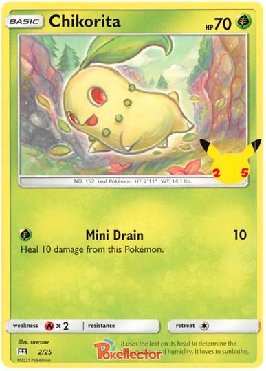 Chikorita 02/25 Promo 25TH ANNIVERSARY MC DONALDS, Hobby en Vrije tijd, Verzamelkaartspellen | Pokémon, Losse kaart, Nieuw, Foil
