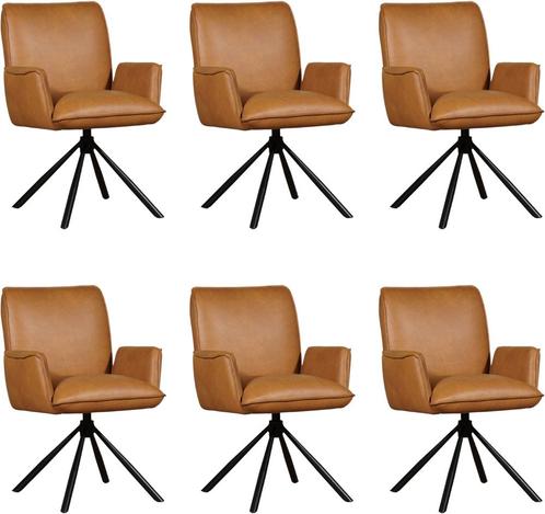 Set van 6 Leren eetkamerstoelen - draaibaar - automatisch te, Huis en Inrichting, Stoelen, Vijf, Zes of meer stoelen, Overige kleuren