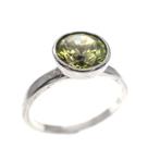 Zilveren solitair ring met groene zirconia, Sieraden, Tassen en Uiterlijk, Ringen, Gebruikt, Zilver, Zilver, Verzenden