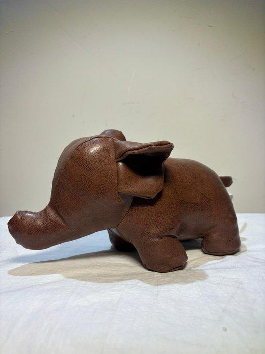 Beeld, Decoratief Vintage Lederen Olifant Beeld - 17 cm -, Antiek en Kunst, Curiosa en Brocante