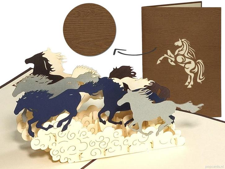 Paarden in galop pop-up wenskaart, Diversen, Wenskaarten, Verzenden