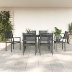 vidaXL 7-delige Tuinset textileen en staal zwart, Verzenden, 6 zitplaatsen, Nieuw, Rvs