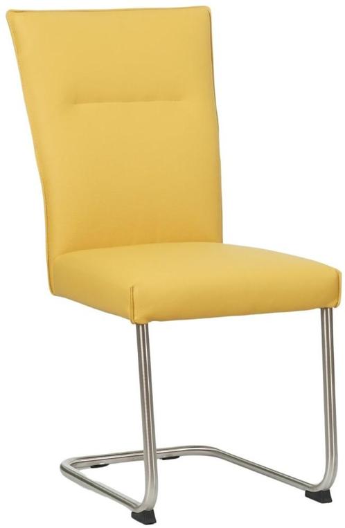 Gele leren industriële eetkamerstoel - poot rond rvs - Toled, Huis en Inrichting, Stoelen, Eén, Nieuw, Leer, Ophalen of Verzenden