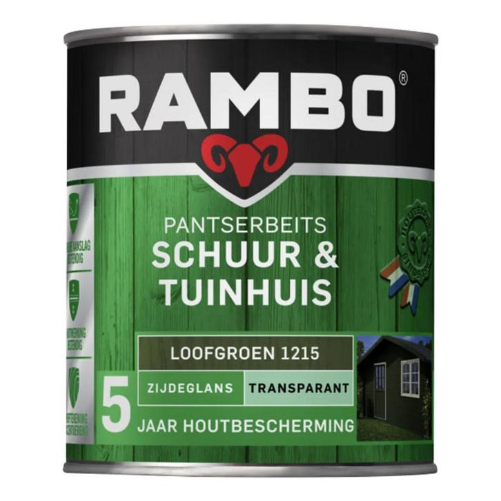 Rambo Pantserbeits Schuur & Tuinhuis Zijdeglans Loofgroen, Doe-het-zelf en Verbouw, Verf, Beits en Lak, Beits, Groen, Nieuw, Minder dan 5 liter