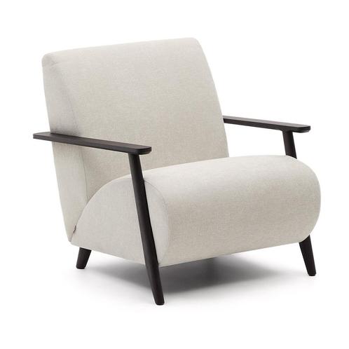*WOONWINKEL* Kave Home Meghan Retro Fauteuil Beige En Wenge, Huis en Inrichting, Fauteuils, Nieuw, Stof, Verzenden