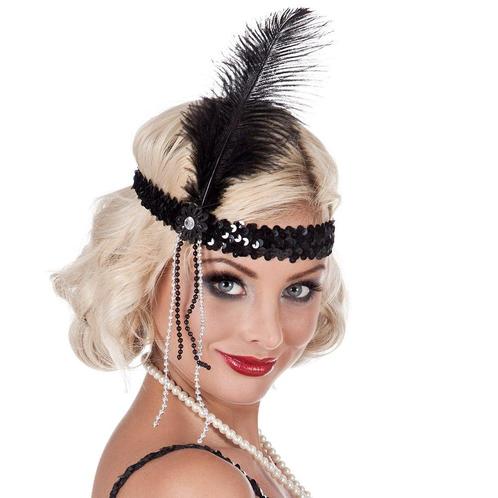 Zwarte Hoofdband Flapper Veer, Hobby en Vrije tijd, Feestartikelen, Nieuw, Verzenden