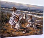 Francis Cristaux (1950) - Plage Normande - Jeunes Filles, Antiek en Kunst, Kunst | Schilderijen | Klassiek