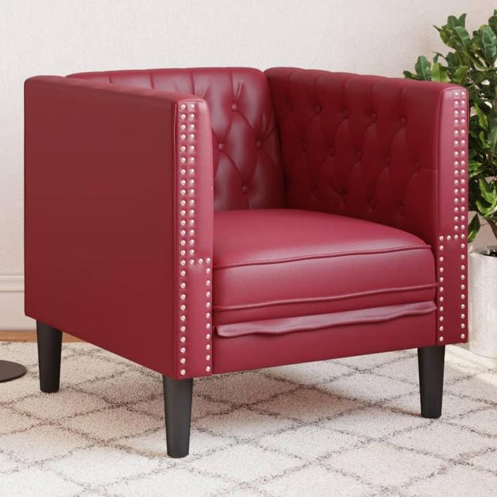 vidaXL Fauteuil Chesterfield-stijl kunstleer wijnrood, Huis en Inrichting, Banken | Bankstellen, Nieuw, Leer, Eenpersoons, Verzenden