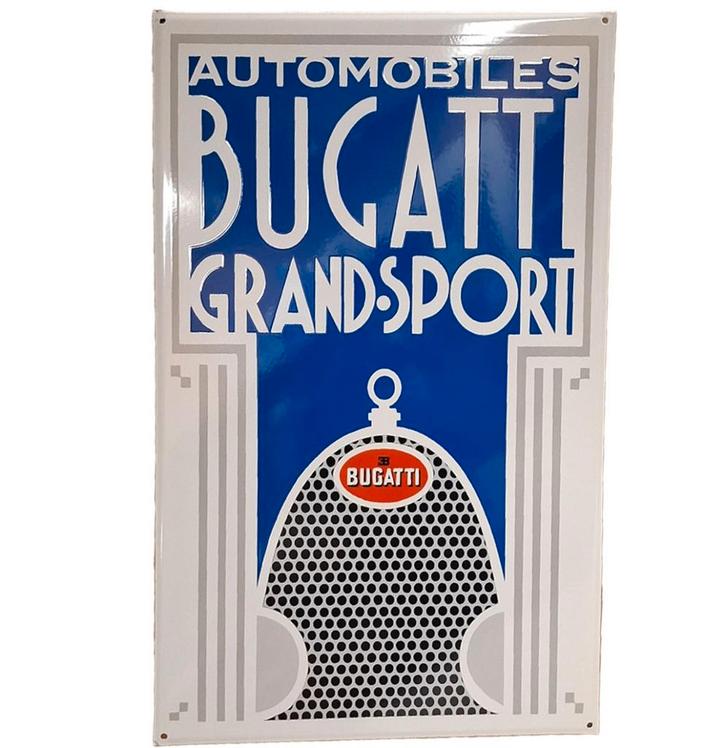 Automobiles Bugatti Grand Sport Emaille Bord - 74 x 46cm, Huis en Inrichting, Woonaccessoires | Wanddecoraties, Ophalen