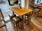 Hutten Houten Tafel met Leren Krukken- Vapiano, Ophalen of Verzenden, Gebruikt, Meubilair