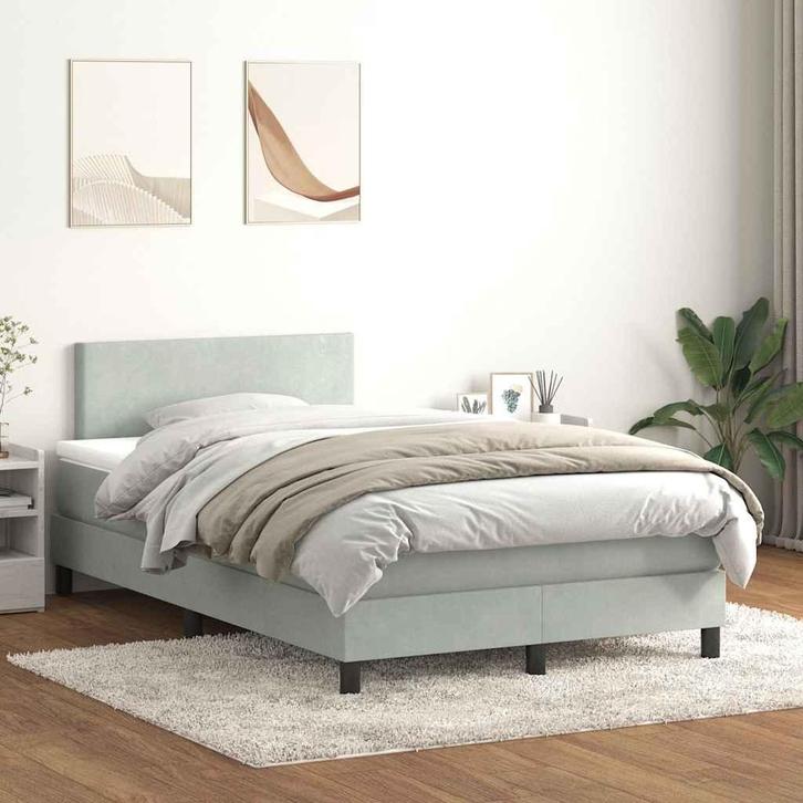vidaXL Boxspring met matras fluweel lichtgrijs 120x220 cm, Huis en Inrichting, Slaapkamer | Bedden, Grijs, Nieuw, Stof, Verzenden