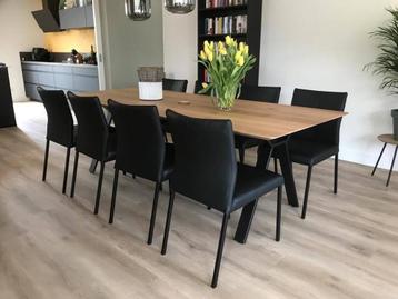 Set van 8 leren eetkamerstoelen - zwart leer beschikbaar voor biedingen