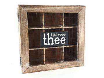 Theedoos met raster tijd voor thee 23x23 cm natural / black beschikbaar voor biedingen