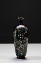 Vaas - Emaille, Een donkerblauwe cloisonné vierkante vaas, Antiek en Kunst