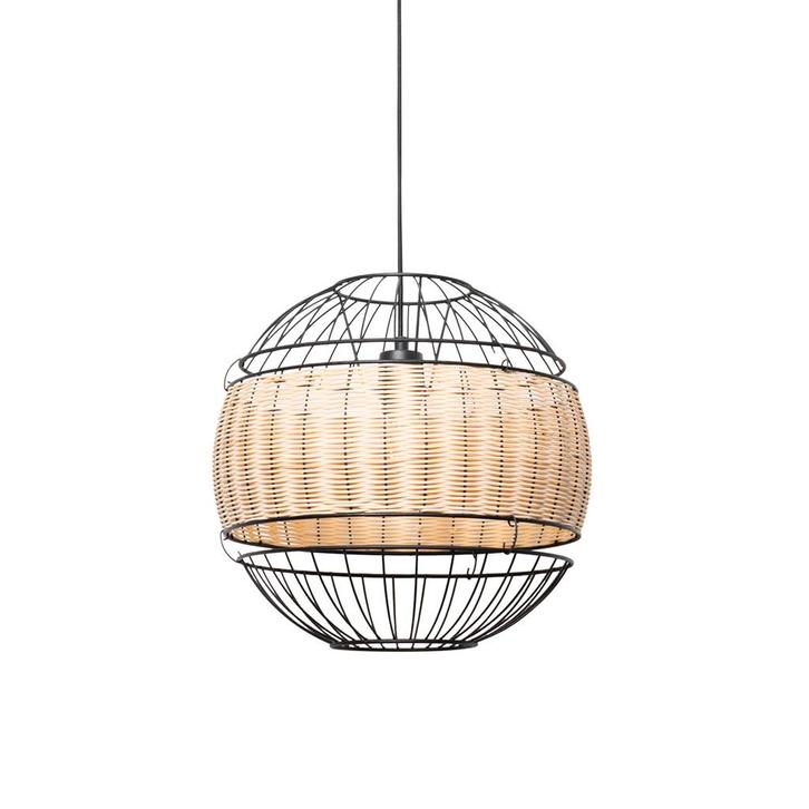 Oosterse hanglamp zwart met rotan 38 cm - Emir, Huis en Inrichting, Lampen | Hanglampen, Nieuw, Overige materialen, 75 cm of meer