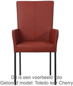 Set van 6 Rode leren moderne eetkamerstoelen - poot vierkant, Huis en Inrichting, Overige kleuren, Nieuw, Leer, Ophalen of Verzenden