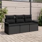 vidaXL 3-delige tuinsofa set met kussen - Zwart poly rattan, Verzenden, Nieuw, Rotan
