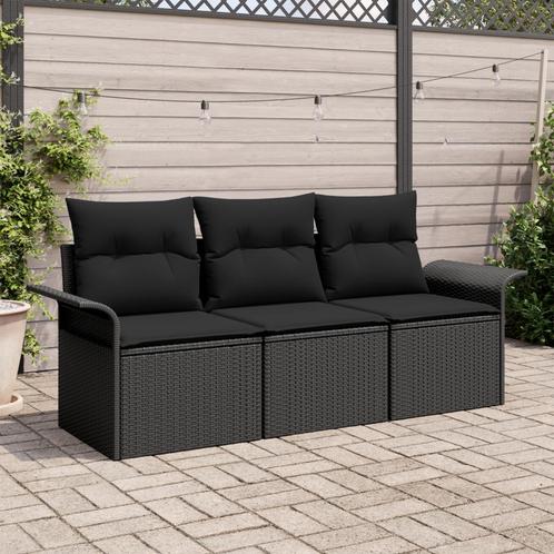 vidaXL 3-delige tuinsofa set met kussen - Zwart poly rattan, Tuin en Terras, Tuinsets en Loungesets, Nieuw, Rotan, Verzenden