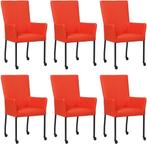 Set van 6 Felrode leren moderne eetkamerstoelen - met armleu, Nieuw, Vijf, Zes of meer stoelen, Modern, Leer