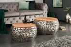 Set van 2 ronde salontafels STONE MOSAIC 65cm zilver, Huis en Inrichting, Tafels | Salontafels, Ophalen of Verzenden, Nieuw