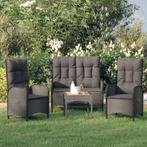 vidaXL 3-delige Tuinset met kussens poly rattan zwart, Tuin en Terras, Verzenden, Nieuw, Rotan, Tuinset