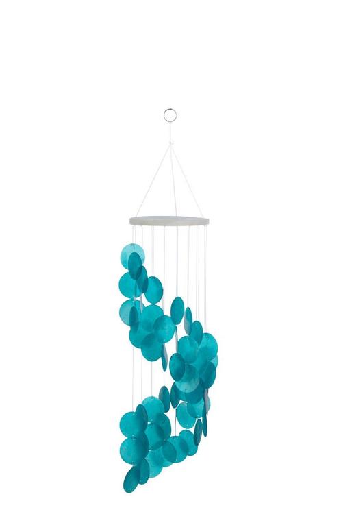 Windgong waterval blauw schelpen rond 56x14cm, Tuin en Terras, Tuinwanddecoratie, Verzenden