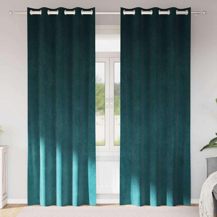 vidaXL Gordijnen met gordijnen 2 pcs Donkergroen 140 x 225, Huis en Inrichting, Stoffering | Gordijnen en Lamellen, Groen, Nieuw