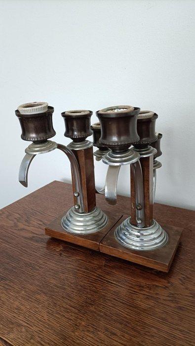 Kandelaar (2) - Hout, Metaal - set art deco kandelaars, Antiek en Kunst, Kunst | Designobjecten
