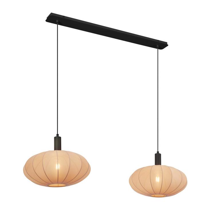 Japandi hanglamp zwart met bruine stoffen kap 2-lichts -, Huis en Inrichting, Lampen | Hanglampen, Nieuw, Overige materialen, 75 cm of meer
