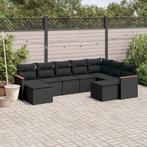 vidaXL 9-delige Loungeset met kussens poly rattan zwart, Verzenden, Nieuw, Rotan, Loungeset