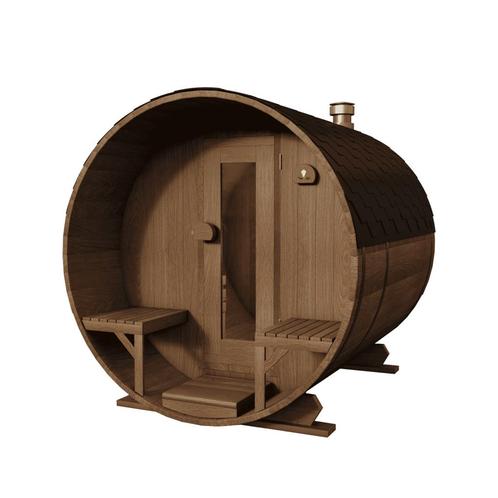 Gemodificeerd Ayous barrelsauna 240 cm | 10% KORTING, Sport en Fitness, Sauna, Fins of Traditioneel, Complete sauna, Nieuw, Ophalen of Verzenden