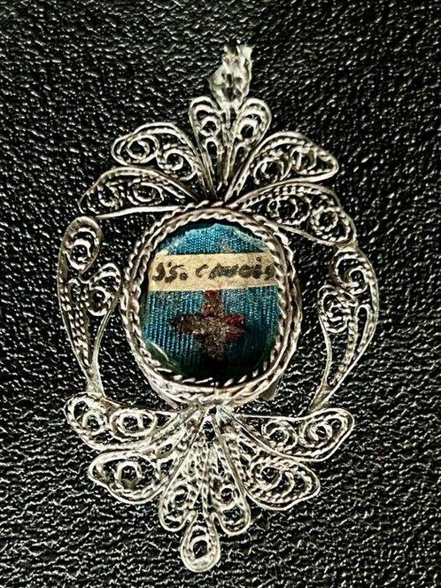 Reliekhouder - Glas, Textiel, Zilver - 1850-1900 -, Antiek en Kunst, Kunst | Niet-Westerse kunst