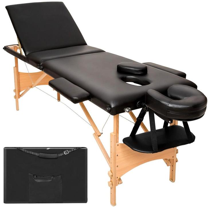 Massagetafel 3 zones met vulling en houten frame - zwart, Sport en Fitness, Massageproducten, Verzenden