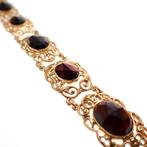 Vintage gouden armband  Bootjes armband met granaat | Ø.., Gebruikt, Overige kleuren, Ophalen of Verzenden, Met edelsteen