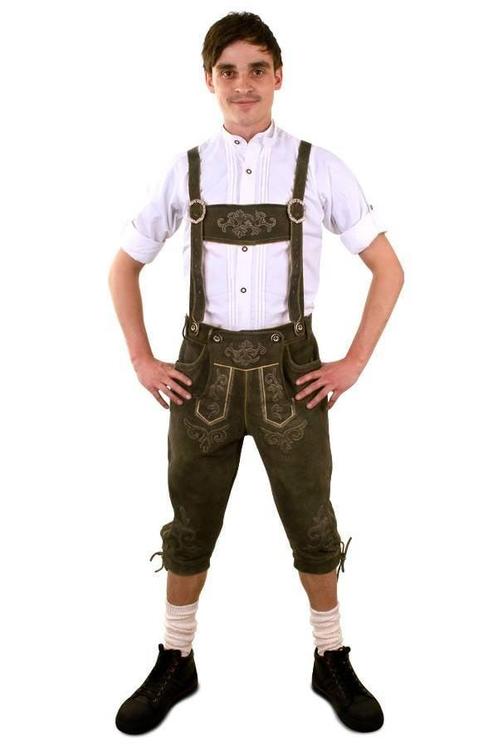 Lederhose groen deluxe knee-over + borduur (echt leer), Kleding | Heren, Carnavalskleding en Feestkleding, Nieuw, Ophalen of Verzenden