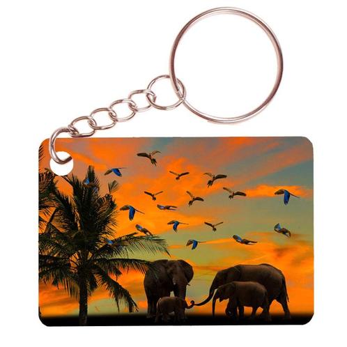 Sleutelhanger 6x4cm - Safari Sunset - Olifant op Savannah NI, Verzamelen, Sleutelhangers, Nieuw, Ophalen of Verzenden