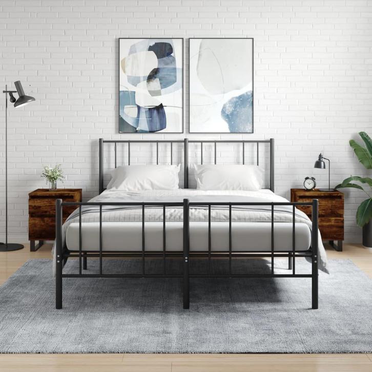vidaXL Nachtkastjes 2 st 40x35x50 cm bewerkt hout gerookt, Huis en Inrichting, Slaapkamer | Nachtkastjes, Nieuw, Minder dan 45 cm