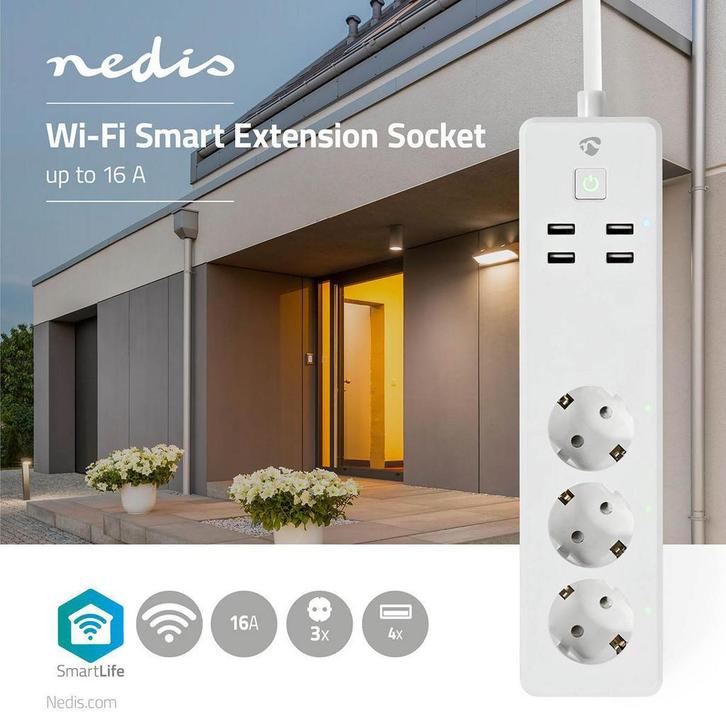 Wi-Fi Smart Stekkerdoos | 3x Schuko Type F | 4x USB | 16 A, Huis en Inrichting, Overige Huis en Inrichting, Nieuw, Ophalen of Verzenden