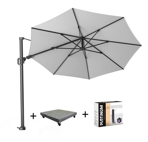 Challenger T2 zweefparasol 350 cm rond wit met 90KG voet en, Tuin en Terras, Parasols, Nieuw, Ophalen of Verzenden