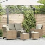 vidaXL 6-delige Loungeset met kussens poly rattan beige, Verzenden, Nieuw, Rotan, Loungeset