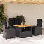 vidaXL 4-delige Tuinset met kussens poly rattan zwart, 4 zitplaatsen, Nieuw, Tuinset, Verzenden