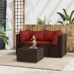 vidaXL 3-delige Loungeset met kussens poly rattan bruin, Verzenden, Nieuw, Rotan, Loungeset