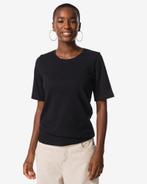 HEMA Dames t-shirt Clara rib zwart, Verzenden, Nieuw