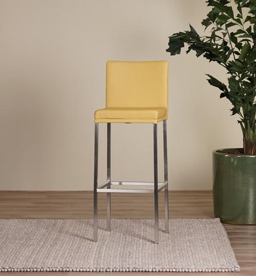 Leren barkruk hoog - Toledo Leer Lemon - RVS, Huis en Inrichting, Barkrukken, Nieuw, Met voetsteun, Leer, 90 cm of meer, Ophalen of Verzenden