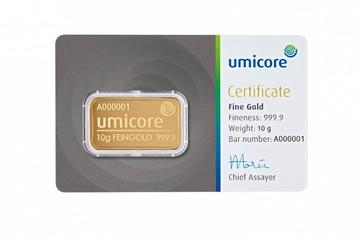 Umicore 10 gram goudbaar met certificaat LBMA gecertificeerd