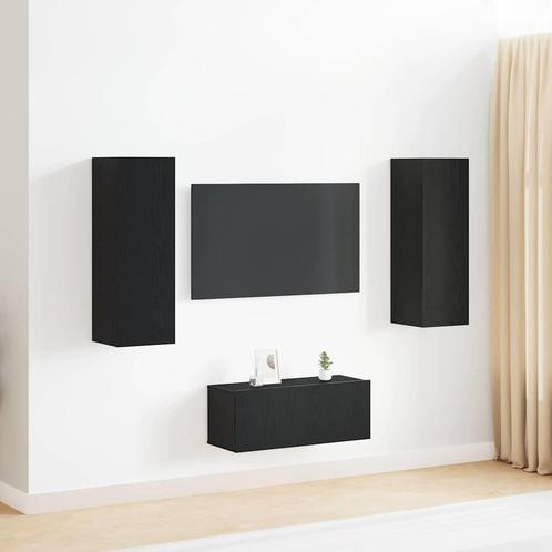 vidaXL 3-delige wandmontage tv-kast set zwart eikenhout, Huis en Inrichting, Kasten | Televisiemeubels, Nieuw, Overige houtsoorten