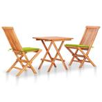 vidaXL 3-delige Bistroset met heldergroene kussens massief, Tuin en Terras, Tuinsets en Loungesets, Verzenden, Nieuw, Teakhout