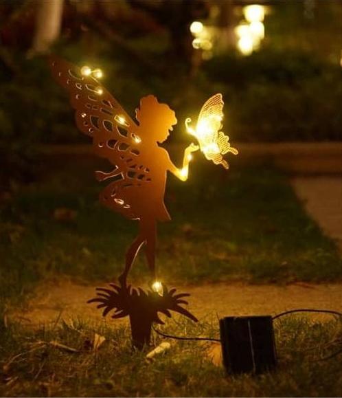 Solar Tuinsteker - Fairy with Butterfly - 50 cm, Tuin en Terras, Buitenverlichting, Waterbestendig, Led, Licht-donker-sensor, Zonne-energie
